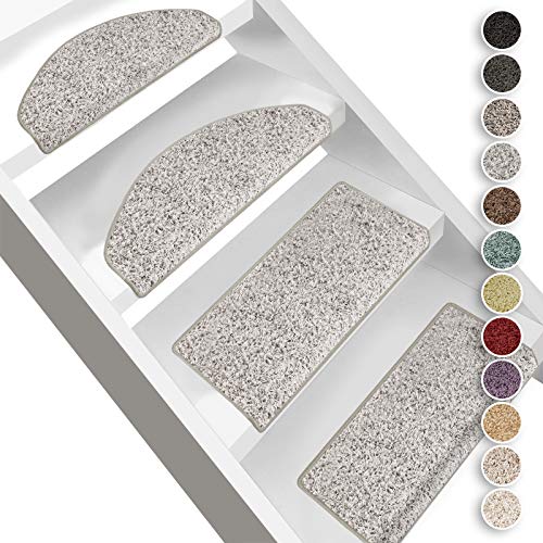 Floordirekt Hochflor-Stufenmatten Bali | Halbrund oder Eckig | Treppenmatten in 11 Farben | Strapazierfähig & pflegeleicht | Stufenteppich für Innen (Silber, Halbrund 56 x 19 cm) von Floordirekt