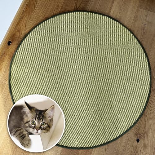 Floordirekt Katzen Kratzmatte rund 50cm Ø aus Natur Sisal Kratzteppich Kratzmöglichkeiten für Katzen Kratzmöbel für Wand oder Boden - robust & waschbar, grün von Floordirekt
