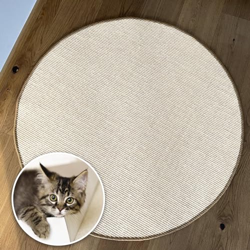 Floordirekt Katzen Kratzmatte rund 80cm Ø aus Natur Sisal Kratzteppich Kratzmöglichkeiten für Katzen Kratzmöbel für Wand oder Boden - robust & waschbar, Elfenbein von Floordirekt