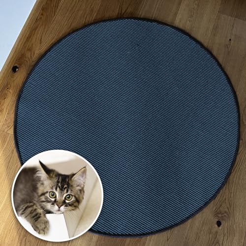 Floordirekt Katzen Kratzmatte rund 80cm Ø aus Natur Sisal Kratzteppich Kratzmöglichkeiten für Katzen Kratzmöbel für Wand oder Boden - robust & waschbar, blau von Floordirekt