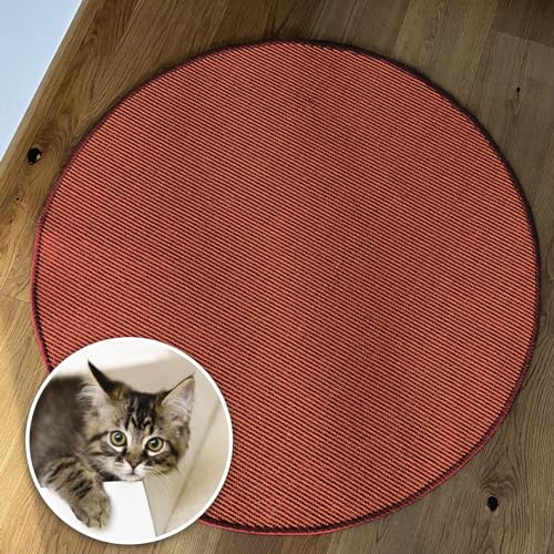 Floordirekt Katzen Kratzmatte rund 80cm Ø aus Natur Sisal Kratzteppich Kratzmöglichkeiten für Katzen Kratzmöbel für Wand oder Boden - robust & waschbar, rot von Floordirekt