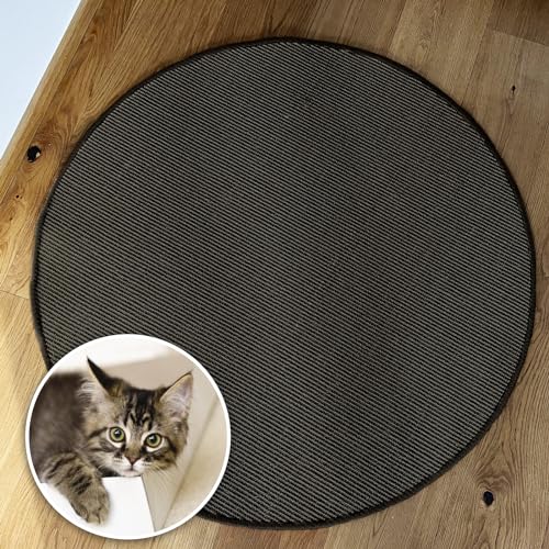 Floordirekt Katzen Kratzmatte rund 80cm Ø aus Natur Sisal Kratzteppich Kratzmöglichkeiten für Katzen Kratzmöbel für Wand oder Boden - robust & waschbar, schwarz von Floordirekt