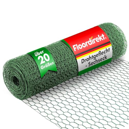 Floordirekt Maschendrahtzaun für Garten, Balkon & Kleintiere | Drahtzaun Sechseckdrahtgeflecht | Maschenweite 13 mm | grün | viele Größen (75 cm (H) / 25 m (L) / 13 mm Maschenweite, Grün) von Floordirekt