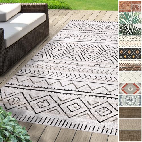 Floordirekt Outdoor Teppich wetterfest & UV beständig für Terrasse, Balkon oder auch für Küche & Wohnzimmer Robustes, flachgewebtes kurzflor waschbarer Wohnzimmerteppich 200 x 290 cm Aztec Grau von Floordirekt