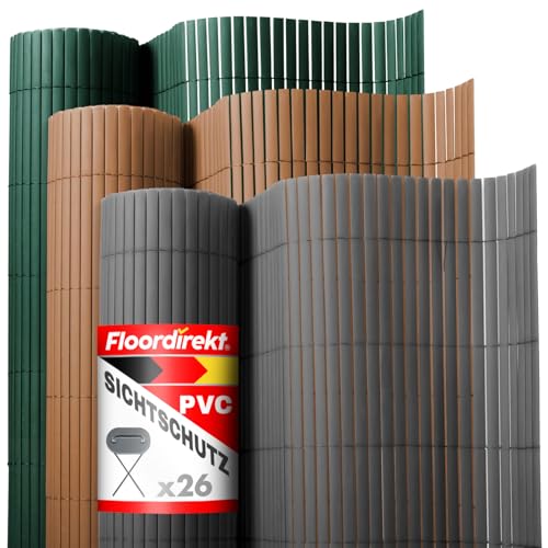 Floordirekt PVC Sichtschutz für Garten, Balkon & Terrasse Sichtschutzzaun | Sichtschutzmatte | Outdoor-Sichtschutz | Erhältlich in vielen Farben und Größen (200 x 300 cm, Grau) von Floordirekt