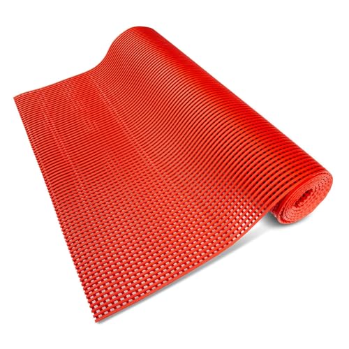 Floordirekt Poolmatte Untergrund Bodenschutzmatte Pool Unterlegmatte Outdoor Adria Fußmatte mit Drainagefunktion rutschfestes PVC für, Nasszonen & Arbeitsplätze Meterware (120 x 100 cm, Rot) von Floordirekt