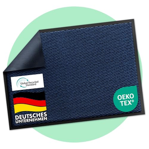 Floordirekt Premium Fußmatte für Eingangsbereich, 40x60cm Blau, Schmutzfangmatte für Innen und Außen, rutschfest & waschbar, Sauberlaufmatte für Flur, Teppich für Haustür, Sky Novo von Floordirekt