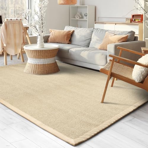 Floordirekt Premium Sisal-Teppich Amazonas | Natur | Mit verschiedenfarbigen Bordüren | 9 Größen | Wohnzimmerteppich, Naturfaserteppich (Natur, 200 x 290 cm) von Floordirekt