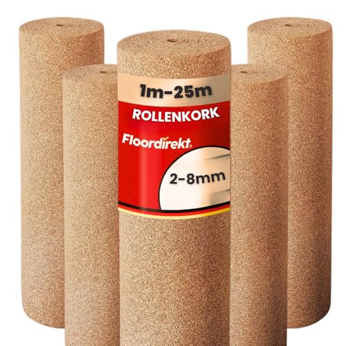 Floordirekt Rollenkork 100 x 200 cm, 5 mm - Natürliche Dämmunterlage - Vielseitig einsetzbar - Schall- und wärmeisolierend von Floordirekt