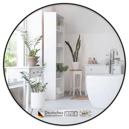 Floordirekt Runder Spiegel Schwarz Spiegel Rund Wandspiegel mit Rahmen aus Aluminiumlegierung für Badezimmer, Waschtisch, Wohnzimmer, Schlafzimmer, Eingang Wanddekoration Bella (70 Rund) von Floordirekt