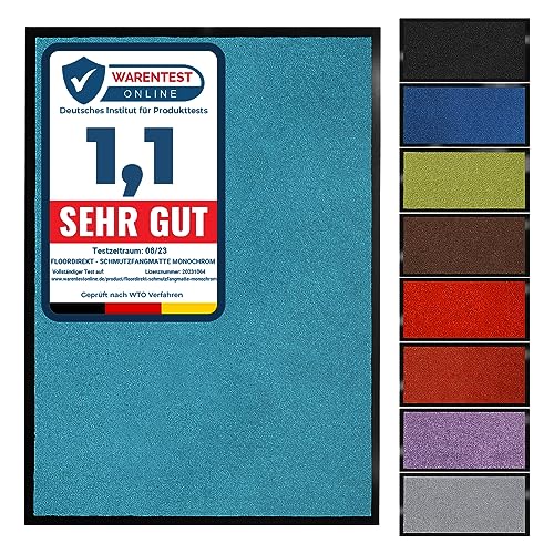 Floordirekt Schmutzfangmatte Monochrom | Fussmatte in 10 Größen & 8 Farben | Türmatte für innen & außen (120 x 180 cm, Türkis) von Floordirekt