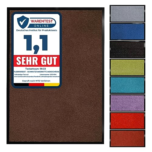 Floordirekt Schmutzfangmatte Monochrom | Fussmatte in 10 Größen & 8 Farben | Türmatte für innen & außen (90 x 120 cm, Braun) von Floordirekt