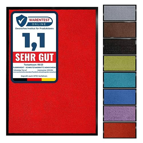 Floordirekt Schmutzfangmatte Monochrom | Fussmatte in 10 Größen & 8 Farben | Türmatte für innen & außen (90 x 150 cm, Rot) von Floordirekt