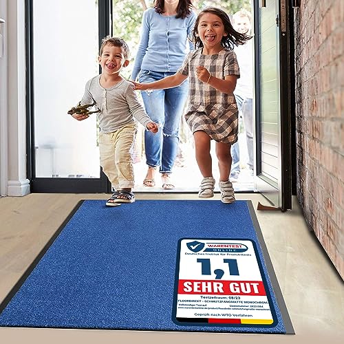 Floordirekt Schmutzfangmatte Monochrom | viele Größen, viele Farben | Länge auf Maß | rutschfeste waschbare Fußmatte (Blau, 120 x 1000 cm) von Floordirekt