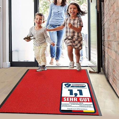 Floordirekt Schmutzfangmatte Monochrom | viele Größen, viele Farben | Länge auf Maß | rutschfeste waschbare Fußmatte (Rot, 120 x 100 cm) von Floordirekt