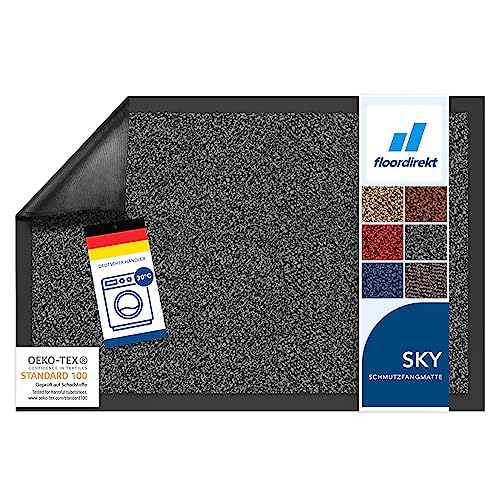 Floordirekt Schmutzfangmatte Rhine - waschbare & leistungsstarke Fußmatte - Sauberlaufmatte mit Rutschfester Rückseite - Türmatte für den Eingangsbereich (Anthrazit (meliert), 60 cm x 90 cm) von Floordirekt