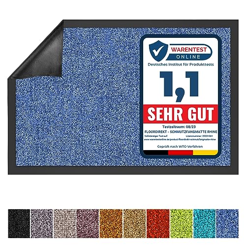 Floordirekt Schmutzfangmatte Rhine - waschbare & leistungsstarke Fußmatte - Sauberlaufmatte mit Rutschfester Rückseite - Türmatte für den Eingangsbereich (Blau, 120 cm x 180 cm) von Floordirekt