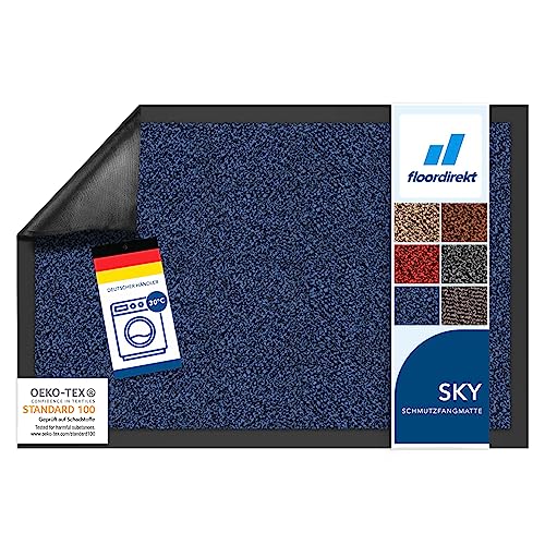 Floordirekt Schmutzfangmatte Rhine - waschbare & leistungsstarke Fußmatte - Sauberlaufmatte mit Rutschfester Rückseite - Türmatte für den Eingangsbereich (Blau (meliert), 40 cm x 60 cm) von Floordirekt