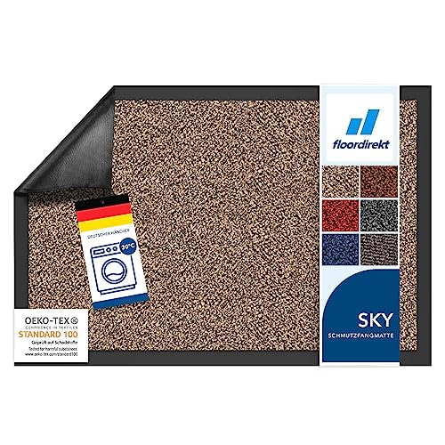 Floordirekt Schmutzfangmatte Rhine - waschbare & leistungsstarke Fußmatte - Sauberlaufmatte mit Rutschfester Rückseite - Türmatte für den Eingangsbereich (Ocker-Schwarz (meliert), 120 cm x 180 cm) von Floordirekt