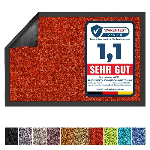 Floordirekt Schmutzfangmatte Rhine - waschbare & leistungsstarke Fußmatte - Sauberlaufmatte mit Rutschfester Rückseite - Türmatte für den Eingangsbereich (Rot, 120 cm x 180 cm) von Floordirekt