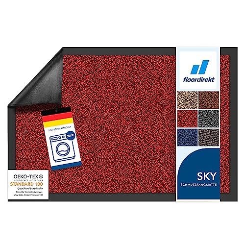 Floordirekt Schmutzfangmatte Rhine - waschbare & leistungsstarke Fußmatte - Sauberlaufmatte mit Rutschfester Rückseite - Türmatte für den Eingangsbereich (Rot (meliert), 120 cm x 300 cm) von Floordirekt