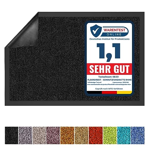 Floordirekt Schmutzfangmatte Rhine - waschbare & leistungsstarke Fußmatte - Sauberlaufmatte mit Rutschfester Rückseite - Türmatte für den Eingangsbereich (Schwarz, 120 cm x 300 cm) von Floordirekt