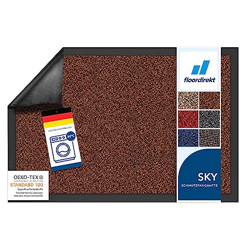 Floordirekt Schmutzfangmatte Rhine - waschbare & leistungsstarke Fußmatte - Sauberlaufmatte mit Rutschfester Rückseite - Türmatte für den Eingangsbereich (Terra-Schwarz (meliert), 40 cm x 60 cm) von Floordirekt