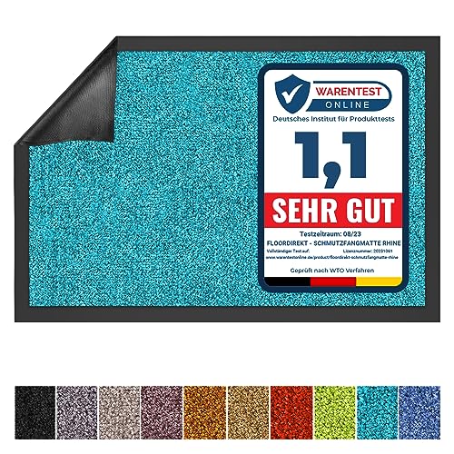 Floordirekt Schmutzfangmatte Rhine - waschbare & leistungsstarke Fußmatte - Sauberlaufmatte mit Rutschfester Rückseite - Türmatte für den Eingangsbereich (Türkis, 120 cm x 180 cm) von Floordirekt