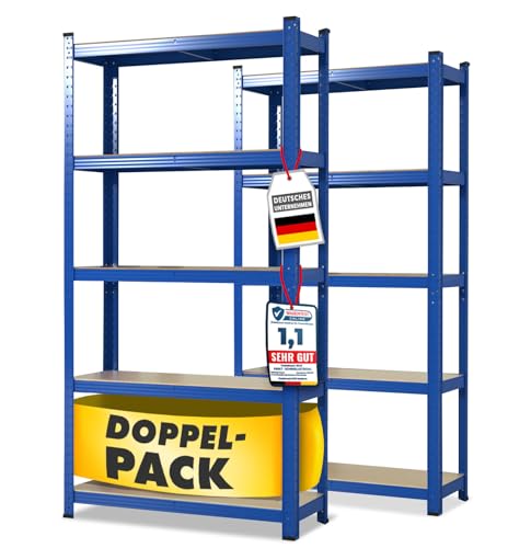 Floordirekt Schwerlastregal, 2er Set, blau 200 x 100 x 50 cm Steckregal, Kellerregal, Lagerregal, Werkstattregal, Werkbank - 5 verstellbare Böden (Lakota) von Floordirekt