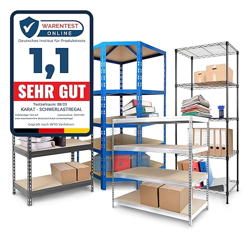 Floordirekt Schwerlastregal - Steckregal, Kellerregal, Lagerregal, Werkbank - Traglast bis 1250 kg - Schnelle Montage (Blau-Orange, 180 x 120 x 45 cm) von Floordirekt