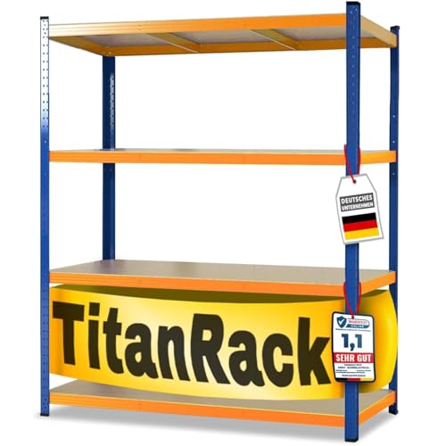 Floordirekt- Schwerlastregal - | 6 Farben| - Kellerregal, Lagerregal, Regal mit Stahlgestell,bis 875 kg belastbar, 5 verstellbare Ablagen (200x150x80 cm, Blau-Orange) von Floordirekt