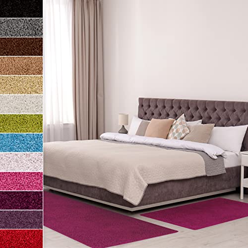 Floordirekt Shaggy-Bettumrandung Barcelona - 3-teilig - Shaggy-Kräusel-Optik - Hochflor Bettvorleger in vielen Farben (B: 67 cm | L: 1 x 250 cm + 2 x 140 cm, Berry) von Floordirekt