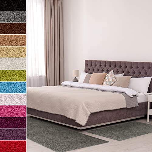 Floordirekt Shaggy-Bettumrandung Barcelona - 3-teilig - Shaggy-Kräusel-Optik - Hochflor Bettvorleger in vielen Farben (B: 67 cm | L: 1 x 250 cm + 2 x 140 cm, Grau) von Floordirekt