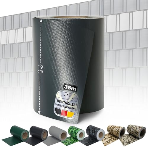 Floordirekt Sichtschutzstreifen 19 cm x 35 m mit Befestigungsclipse | Sichtschutzfolie | Windschutz | Stabmattenzaun | Gartenzaun | Blickdicht | Für Gittermatten-Zäune | (Anthrazit) von Floordirekt