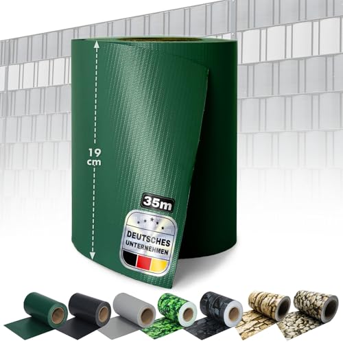 Floordirekt Sichtschutzstreifen 19 cm x 35 m mit Befestigungsclipse | Sichtschutzfolie | Windschutz | Stabmattenzaun | Gartenzaun | Blickdicht | Für Gittermatten-Zäune | (Grün) von Floordirekt