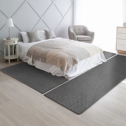 Floordirekt Sisal-Bettumrandung Tiger-Eye | Bettvorleger Sisal Teppichläufer | 3-teiliges Läufer-Set in 3 Größen (B: 80 cm | L: 1 x 300 cm + 2 x 150 cm, Anthrazit) von Floordirekt