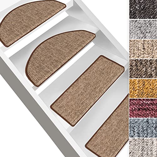 Floordirekt Stufenmatte Alto - Treppenschutz mit Winkelschiene und Klebestreifen - Rechteckig oder rechteckig - Made in Germany - Treppen-Teppich (Rechteckig, Braun) von Floordirekt