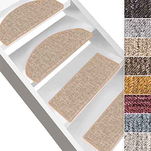 Floordirekt Stufenmatte Alto - Treppenschutz mit Winkelschiene und Klebestreifen - halbrund oder rechteckig - Made in Germany - Treppen-Teppich (Halbrund, Beige) von Floordirekt