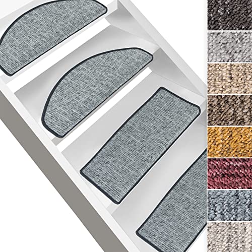 Floordirekt Stufenmatte Alto - Treppenschutz mit Winkelschiene und Klebestreifen - halbrund oder rechteckig - Made in Germany - Treppen-Teppich (Halbrund, Hellblau) von Floordirekt