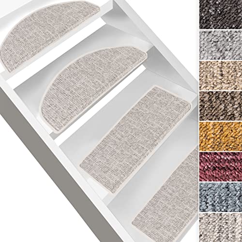 Floordirekt Stufenmatte Alto - Treppenschutz mit Winkelschiene und Klebestreifen - halbrund oder rechteckig - Made in Germany - Treppen-Teppich (Halbrund, Silber) von Floordirekt