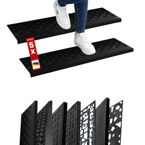 Floordirekt - Stufenmatte aus Gummi | 5er Set | Selbstklebend - Rutschhemmende Treppenstufen Matten - Gummistufenmatte für Außen - Antirutschmatten -15 Modelle (Diamond L) 25 x 65 cm von Floordirekt