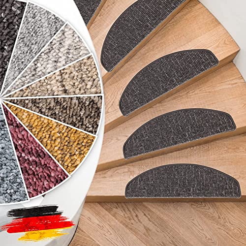 Floordirekt Stufenmatten Alto - Halbrund oder Eckig - Treppenmatten in 8 Farben - Strapazierfähig & pflegeleicht - Stufenteppich für Innen (Anthrazit, Halbrund 65 x 23,5 cm) von Floordirekt
