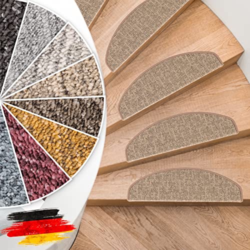Floordirekt Stufenmatten Alto - Halbrund oder Eckig - Treppenmatten in 8 Farben - Strapazierfähig & pflegeleicht - Stufenteppich für Innen (Beige, Halbrund 65 x 23,5 cm) von Floordirekt
