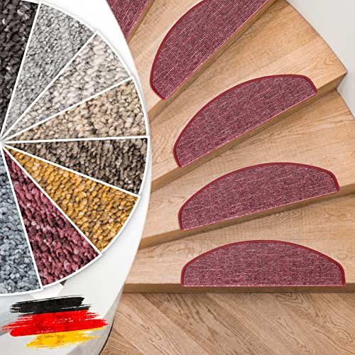 Floordirekt Stufenmatten Alto - Halbrund oder Eckig - Treppenmatten in 8 Farben - Strapazierfähig & pflegeleicht - Stufenteppich für Innen (Rot, Halbrund 65 x 23,5 cm) von Floordirekt