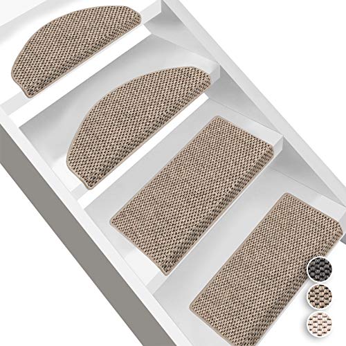 Floordirekt Stufenmatten Kalkutta | Halbrund oder Eckig | Sisaloptik | Treppenmatten in 3 Farben | Luxeriös & strapazierfähig | Stufenteppich für Innen (Taupe, Eckig 65 x 23,5 cm) von Floordirekt