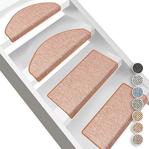 Floordirekt Stufenmatten Sabang | Halbrund oder Eckig | Sisaloptik | Treppenmatten in 7 Farben | Strapazierfähig & langlebig | Stufenteppich für Innen (Terra, Eckig 65 x 23,5 cm) von Floordirekt