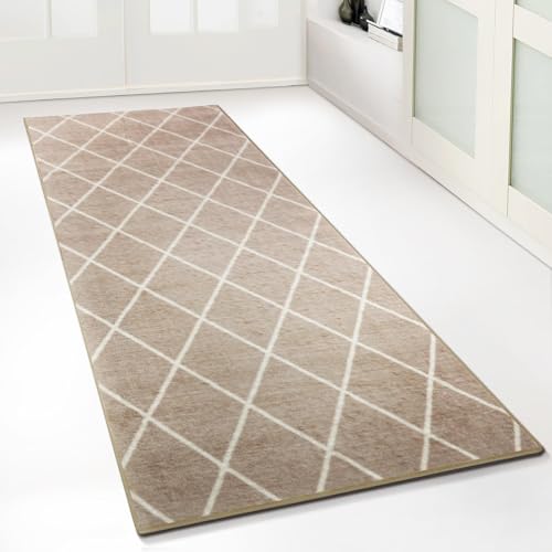 Floordirekt Teppich-Läufer Cosenza | Modernes Rauten-Design | Hochwertige Verarbeitung | Rutschhemmender Gelrücken | Erhältlich in 5 Farben & vielen Größen (80 x 450 cm, Beige) von Floordirekt