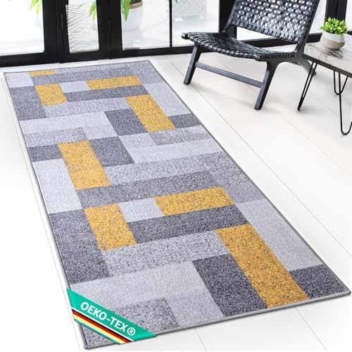 Floordirekt Teppich Läufer New York - Teppichläufer auf Maß - Meterware, Flurteppich, Küchenläufer, Teppich für Küche, Flur & Wohnzimmer Gelb (80 x 250 cm) von Floordirekt