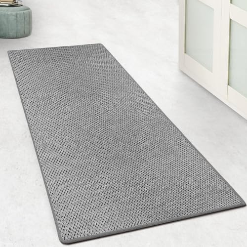 Floordirekt Teppich Läufer für Flur, Küche in Sisaloptik - Küchenteppich waschbar rutschfest 66 x 700 cm Silber (Kalkuta) von Floordirekt