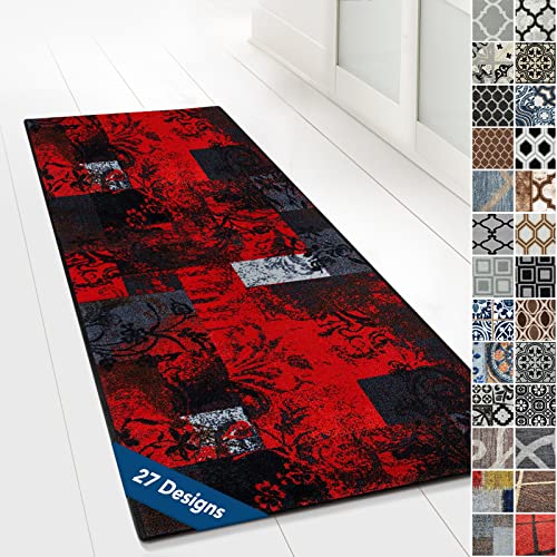 Floordirekt Teppichläufer mit Muster - maßgefertigter Feinschlingen Teppich Läufer für Küche, Flur & Wohnraum - Ornament Vintage Orient Gitter (80 x 300 cm, Maraba) von Floordirekt
